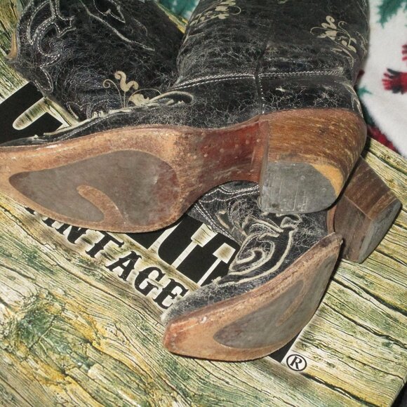 Vintage Black Corral Boots sz 7M  Lizard Over C2108 - Picture 10 of 14